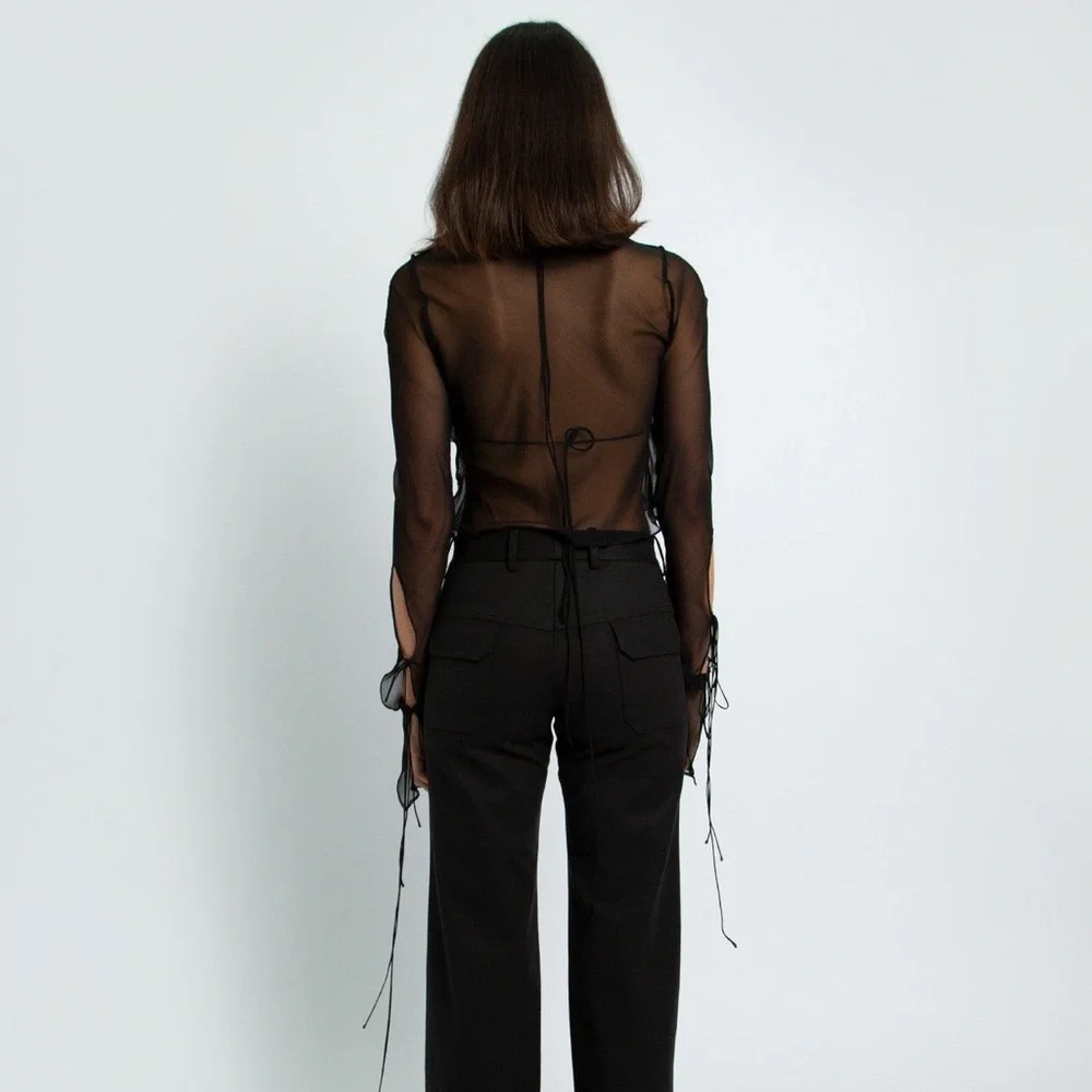 Christopher Esber Ruffled Tie Silk Shirt AU size 6 Black NWT - Picture 4 of 10